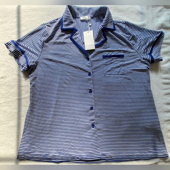 EKOUAER Blue and White Stripe Summertime Pajama Short Set - Size L - Picture 3 of 8